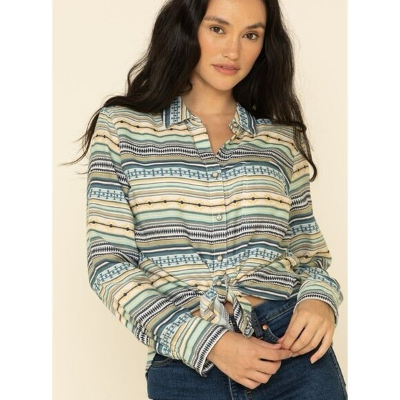 Ariat Womens Shirt Button Back And Front Stripe Long Sleeve Green Blue Size XXL - Picture 1 of 12